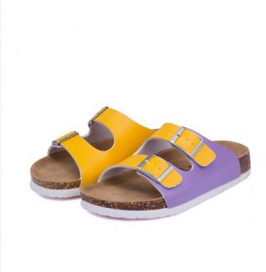 Man Cork Slipper Sandals New Summer Men Patchwork Beach Slides Double Buckle Flip Flops Shoe Black B
