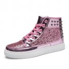Men Fashion Winter Flats High Top Golden Silver Rivet Sequins Shiny Shoes Leather Casual Shoes Brand