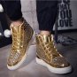 Men Fashion Winter Flats High Top Golden Silver Rivet Sequins Shiny Shoes Leather Casual Shoes Brand