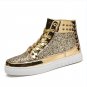 Men Fashion Winter Flats High Top Golden Silver Rivet Sequins Shiny Shoes Leather Casual Shoes Brand