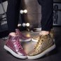 Men Fashion Winter Flats High Top Golden Silver Rivet Sequins Shiny Shoes Leather Casual Shoes Brand