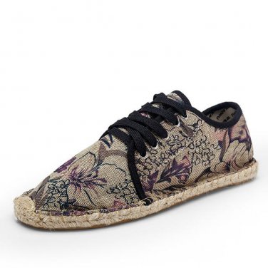 Hemp Rope Mens Shoes Summer Lace Up Espadrilles Men Canvas Shoes Men Breathable Men\'s Loafers Mocca