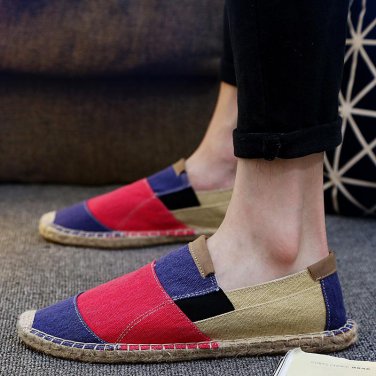 Mens Espadrilles Men Yellow Patchwork Slip On Summer Shoes Men Loafers 2017 Breathable Canvas Men Sh