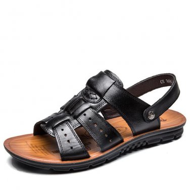 Cow Leather Men Sandals Black Brown Hand Sewing Men Summer Shoes Breathable Beach Shoes Summer Men S