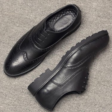 brogue shoes men artificial leather breather male autumn shoes large size 37-46 solid black/brown sh