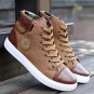Spring Autumn Men Casual Shoes Ankle Length Men PU Leather Shoes Loafers Lace-Up High Pipe Men Flat