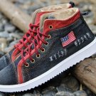 Men Casual Canvas Shoes USA Flag Mens Denim Flats Retro High Male Shoes Lace
