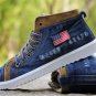 Men Casual Canvas Shoes USA Flag Mens Denim Flats Retro High Male Shoes Lace
