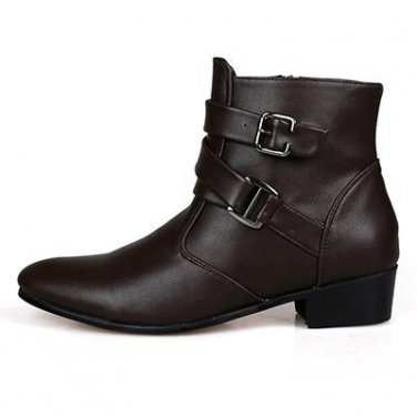 Men Fashion Leather Boots Pointed Toe Waterproof Warm Fur Plush Boots Man Ankle Martin Boots Short C