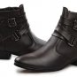 Men Fashion Leather Boots Pointed Toe Waterproof Warm Fur Plush Boots Man Ankle Martin Boots Short C