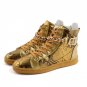 Fashion Brand Men High Top Shoes Metal Chain Zipper Leather Casual Shoes Snake Skin Ankle Boots Male