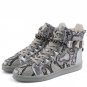 Fashion Brand Men High Top Shoes Metal Chain Zipper Leather Casual Shoes Snake Skin Ankle Boots Male