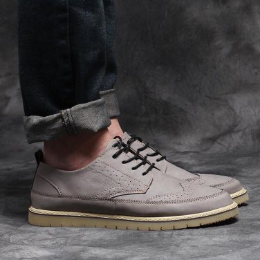 Retro Men Leather Shoes Casual Brogue Men\'s Flats Genuine Leather Shoes For Men Luxury Brand Big Si