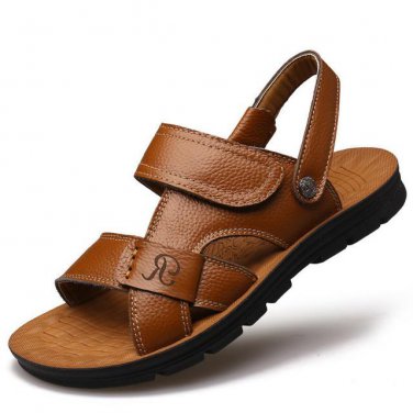 Summer Men Sandals Slippers Two-in-one Shoes Casual Fashion Genuine Leather Beach Holiday Footwear C