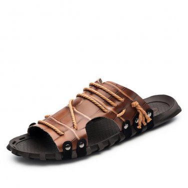 New Arrival Men Summer Slippers Genuine Leather Beach Holiday Shoes Flat Slipper for Men Casual Dail