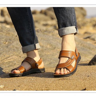 Shoes\'s Men Genuine Leather Summer Beach Sandals Fashion Casual Men Flats Footwear Leisure Zapatos 