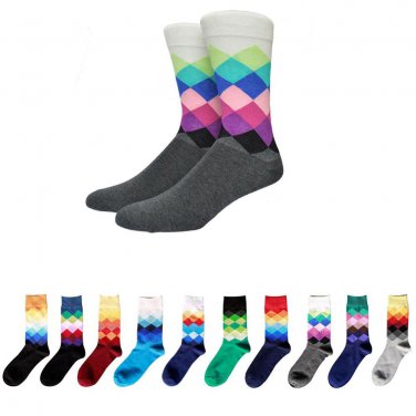 Men Winter Socks New Arrive Men\'s Middle Socks Rainbow Faded Diamond Socks Warm Diamond Printing Ca