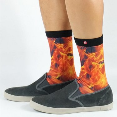Men\'s In Flame Print Skate Socks USA Size 8-10 ,Euro Size 41-43 ( 100% Polyester )