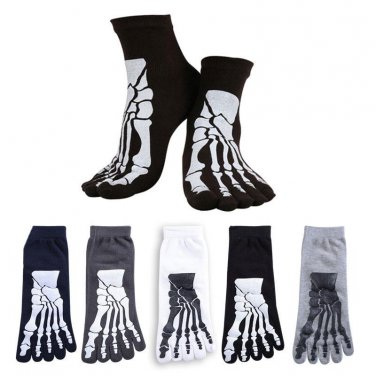 4 Colors Punk Rock Men\'s 3D Print Terror Skeleton Toe Socks Hip Hop Scary Skull Five Finger Odd Sox