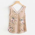 Blouse Women Floral Tank Tops Casual Flower Printing V Collar Sleeveless Vest Tank Shirt Top blusas 