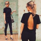 2016 new Cute Women Blouse 2016 Fashion black Open Back Sexy tops short Sleeve Shirt Women Summer Cl