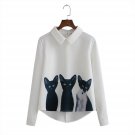 Fashion Lovely Women Chiffon Three Cats Tops Long Sleeve Loose Breathable Shirt Blouse for girls