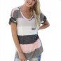 2017 Summer Hot Women Blouse V-Neck Short Sleeve Pockets Blouse Shirt Fashion Women Patchwork Color 