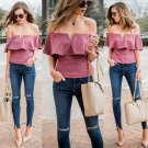 Fashion Women Clothing Ladies Casual V-Neck Short Sleeve Cotton Tops Summer Solid Color Loose Tops B