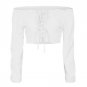 Sexy Women Off Shoulder Blouse White Shirt Lace Up LCropped Tops ong Sleeve Short bandage Orange blu