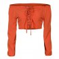 Sexy Women Off Shoulder Blouse White Shirt Lace Up LCropped Tops ong Sleeve Short bandage Orange blu