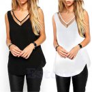 Women Summer Tank TShirt Casual VNeck Vest Loose Chiffon Sleeveless Top Blouse
