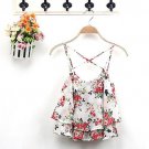 Women\'s Summer Spaghetti Strap Flower Print Chiffon Shirt Vest Blouses Crop Top 6L7K