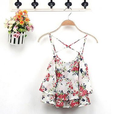 Women\'s Summer Spaghetti Strap Flower Print Chiffon Shirt Vest Blouses Crop Top 6L7K