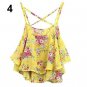 Women\'s Summer Spaghetti Strap Flower Print Chiffon Shirt Vest Blouses Crop Top 6L7K