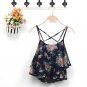 Women\'s Summer Spaghetti Strap Flower Print Chiffon Shirt Vest Blouses Crop Top 6L7K