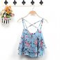 Women\'s Summer Spaghetti Strap Flower Print Chiffon Shirt Vest Blouses Crop Top 6L7K
