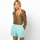 Autumn New Arrived Orange Leopard Shirt Women\'s Chiffon Lapel Long Sleeved Shirt Leopard printing B