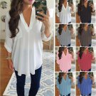 Fashion Women\'s Shirt Sexy V Neck Loose Long Sleeve Chiffon Blouses Pocket Top Women\'s Blouse Plus