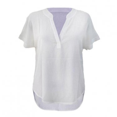 Women Blouses Solid V-neck Short Sleeve Chiffon Shirts Female Loose Casual Summer Blouse