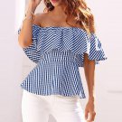 Women Blouse Summer 2017 Ruffle Off Shoulder Blusas Casual Short Sleeve Slash Neck Tops Tee Shirt Bl