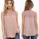 2017 Summer Office Women Shirts Pink White Floral Lace Chiffon Blouse Shirt Sleeveless Top Blouses S