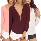 New 2017 Women Fashion New Sexy Charming V Neck Long Sleeve Chiffon Blouse Tops 6 Colors 5 Sizes