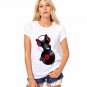 2017 New Women Fashion Gray White Solid Color Tops Cute Dog Harajuku Print Shirt Round Neck Short Sl