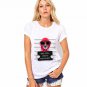2017 New Women Fashion Gray White Solid Color Tops Cute Dog Harajuku Print Shirt Round Neck Short Sl