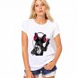 2017 New Women Fashion Gray White Solid Color Tops Cute Dog Harajuku Print Shirt Round Neck Short Sl