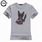 2017 New Women Fashion Gray White Solid Color Tops Cute Dog Harajuku Print Shirt Round Neck Short Sl