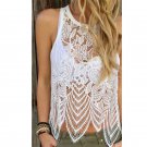 Blusas Sexy Hollow out Summer White Women Lace Crochet Vest Tank Top Casual Sleeveless Blouse  vetem