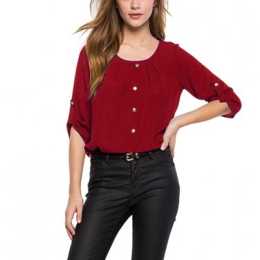 2017 Trendy Green Chiffon Blouse Spring Summer Style Women Ladies Round Neck Back Hollow Blouse
