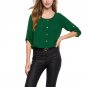 2017 Trendy Green Chiffon Blouse Spring Summer Style Women Ladies Round Neck Back Hollow Blouse