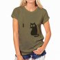 CDJLFH 2017 Summer Women Short Sleeve Blouse Cats Want To Eat Fish Print Tops Shirt Color 8 Pattern 